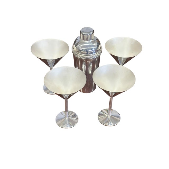1990s Christofle K-T (Thomas Keller & Adam D. Tihany) Silverplate Cocktail Shaker and Martini Glass Set - Set of 5 For Sale - Image 13 of 15