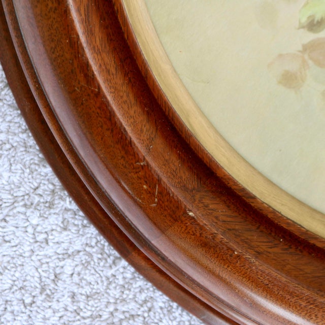 Wood Vintage 1940s After Maurice Décamps Floral Still Life Lithograph in Round Wood Frame For Sale - Image 7 of 10