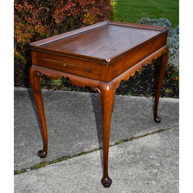 Queen Anne Kittinger Mahogany Tea Table Vintage Queen Anne Cw-8 Scalloped Pull-Out Slides For Sale - Image 3 of 13