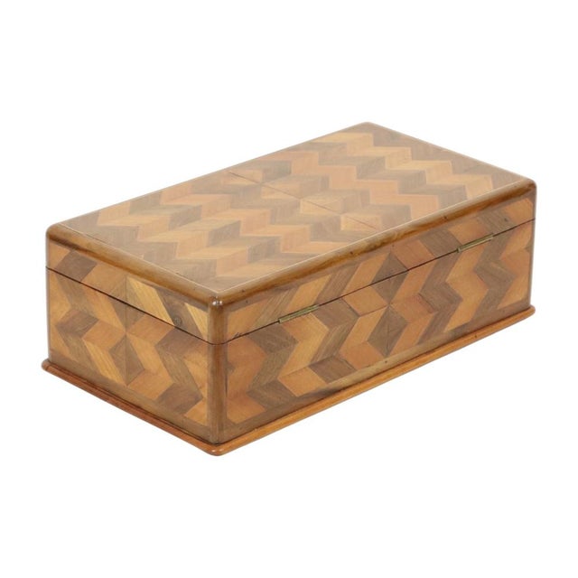 Art Deco Style Wooden Jewelry Box with Chevron Inlay, 1950s For Sale - Image 9 of 18