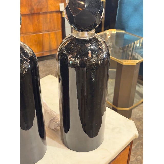 Pair of Black Murano Glass Cone Form Lamps For Sale - Image 4 of 7
