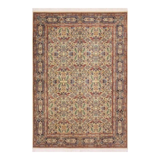 Shabby Chic 1990's Pak-Persian Beige/Blue Wool Rug - 6'1'' X 9'3'' For Sale