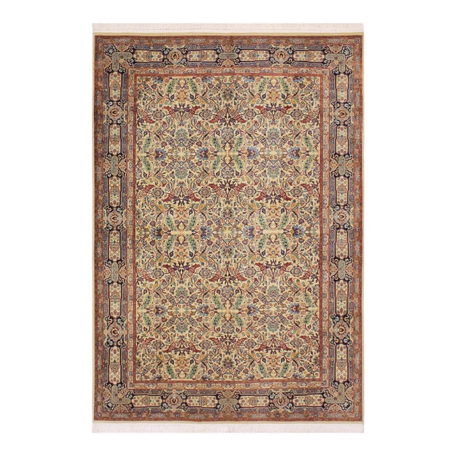 Shabby Chic 1990's Pak-Persian Beige/Blue Wool Rug - 6'1'' X 9'3'' For Sale