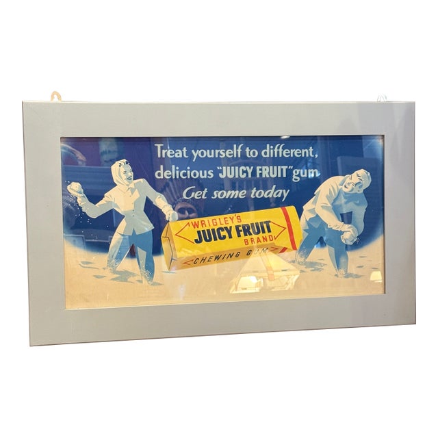 Vintage Wrigley’s Juicy Fruit Chewing Gum Advertising Sign Framed C1940 For Sale