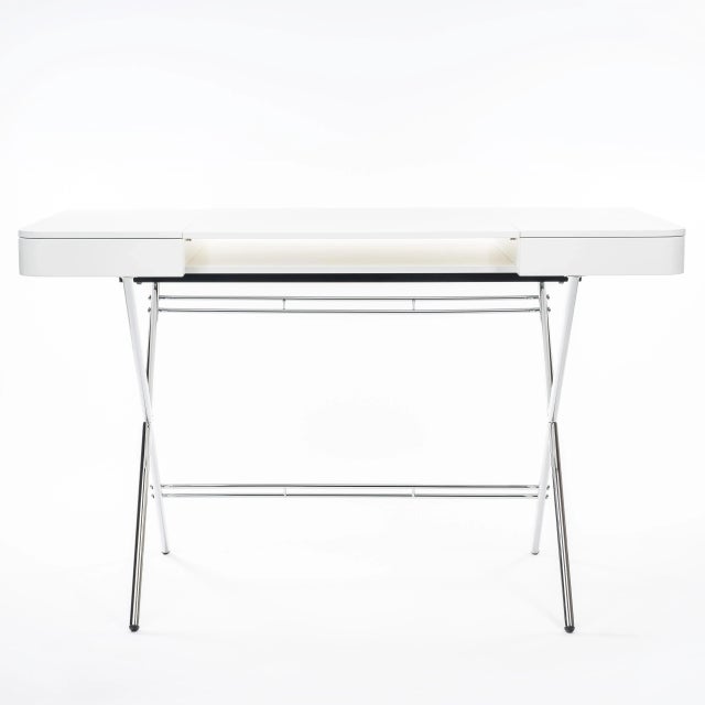 Cosimo Desk with White Mat Lacquered Top & Chrome Frame by Marco Zanuso Jr. for Adentro, 2017 For Sale - Image 14 of 14