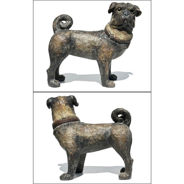 Realism Austrian Standing Pug Dog Composition Lifesize Sculpture For Sale - Image 3 of 7