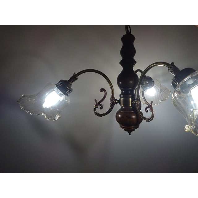 Three-Light Chandelier in Wood, Bronze and Glass, 1980s For Sale - Image 12 of 15