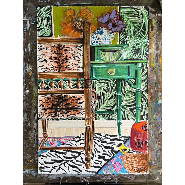 "WFH" is an original painting, created using acrylics, markers, and colored pencil. With an illustrative style, it's a...