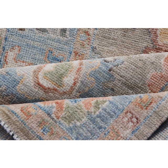Sky Blue Modern Floral Oushak With Sandy-Brown Background and a Sky Blue Border 2'7" X 4'0" For Sale - Image 8 of 10