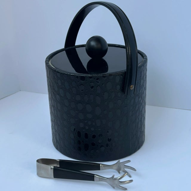 Mid-Century Modern Faux Crocodile Ice Bucket With Tongs For Sale - Image 4 of 12