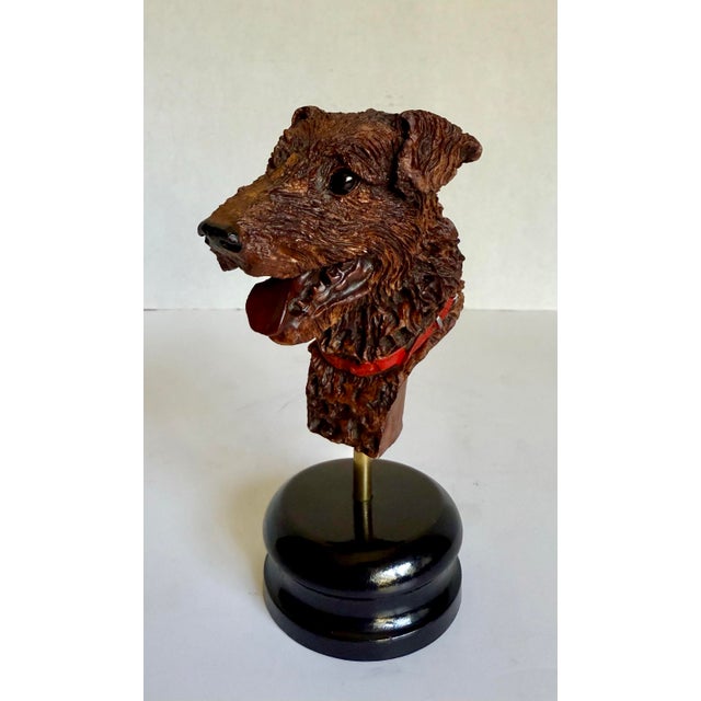 Brown Vintage Hand-Painted Dog Terrier Bust on Stand by Arte Romera, Made in Spain For Sale - Image 8 of 11