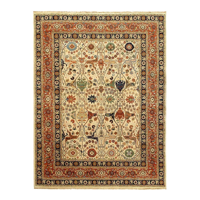 Pasaragd DC Ivory Color Fine Hand Knotted Persian Heriz Design Rug For Sale