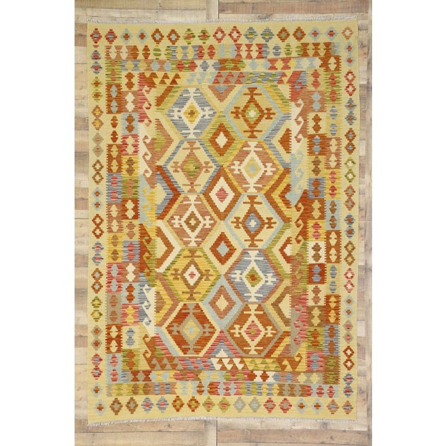 Mid 20th Century Mid 20th Century Vintage Afghan Kilim Rug - 6'10 X 9'9 For Sale - Image 5 of 8