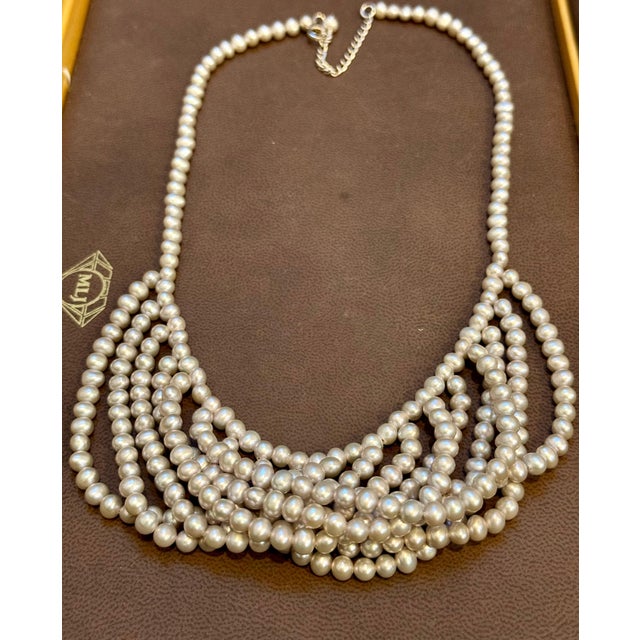 Fresh Water Multilayer Pearl Necklace Timeless Elegance Silver Clasp 18" Long For Sale - Image 12 of 18