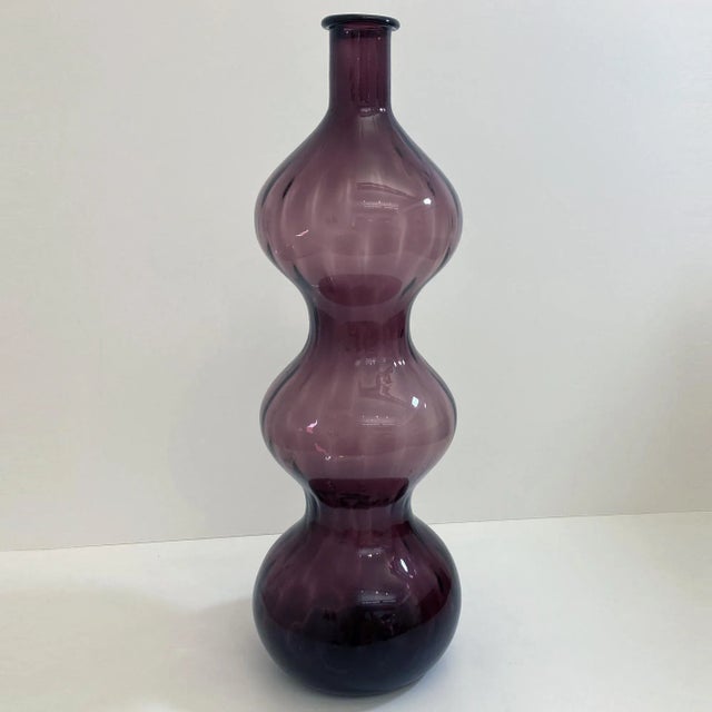 Mid-Century Modern Vintage Italian 1960s Amethyst Ribbed Triple Gurgle Bottle For Sale - Image 3 of 5