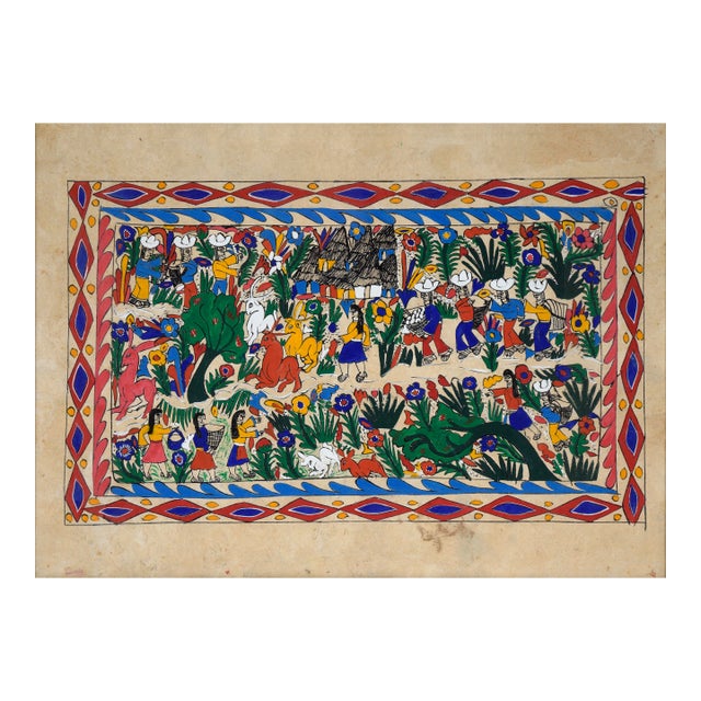 Amate Bark Painting - Harvest Dance With Giant Rabbits by Manuel Remigio S. For Sale