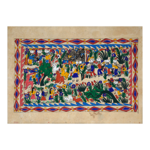 Amate Bark Painting - Harvest Dance With Giant Rabbits by Manuel Remigio S.