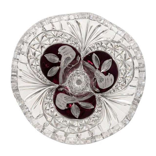 Vintage Cut Crystal Pedestal Bowl with Ruby Red Bird Panels, 1940s For Sale - Image 4 of 5