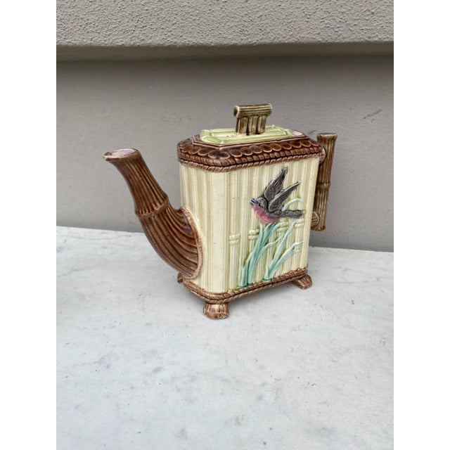 Ceramic C. 1890English Majolica Tea Set Bamboo & Bird -Set of 3 For Sale - Image 7 of 11