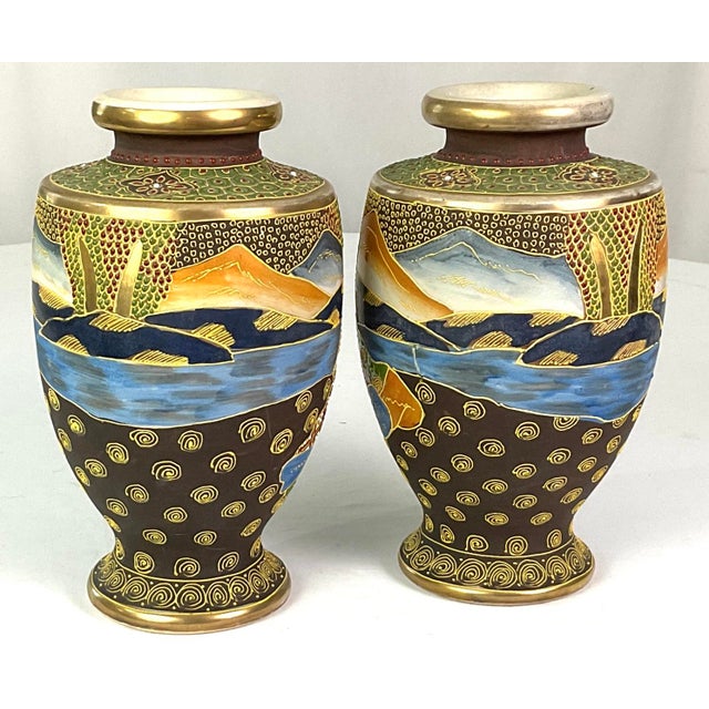 Japanese Late 19th Century Kutani “1000 Faces Immortal” Hand Painted Earthenware Japanese Vases - a Pair For Sale - Image 3 of 6