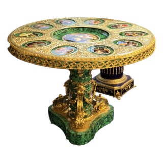 Rococo Round Dining Table With Gold Details & Green Finish For Sale