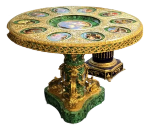 Rococo Round Dining Table With Gold Details & Green Finish