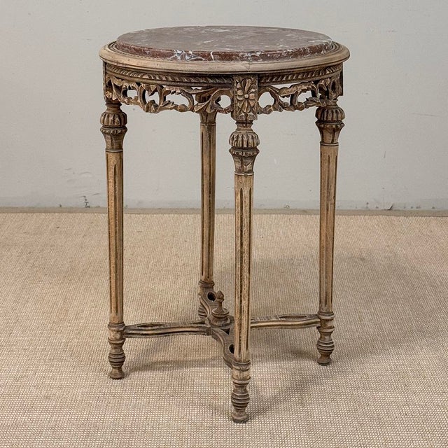 Taupe Antique French Louis XVI Stripped Marble Top Occasional Table For Sale - Image 8 of 18