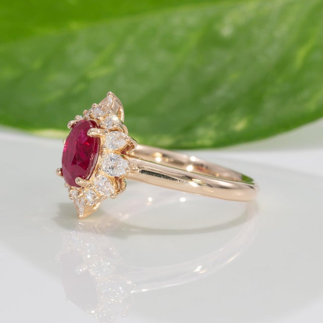Red 1.5Ct Gia Certified Burma Ruby Ring With Earth-Mined Diamonds: Solid 14k Gold, Size 6.75 For Sale - Image 8 of 10