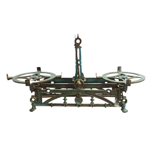 Antique Metal Teal/Blue Balance Scale For Sale In Los Angeles - Image 6 of 8