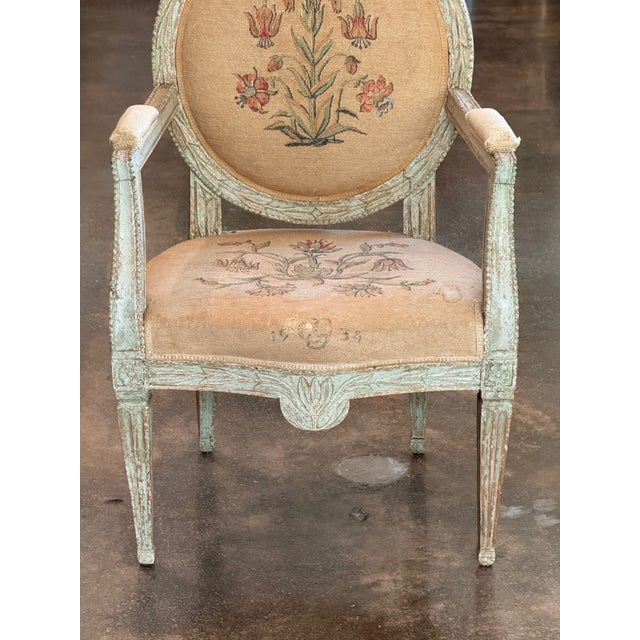 Wood 18th Century Swedish Painted Armchair With Needlepoint Upholstery For Sale - Image 7 of 10