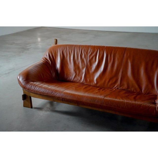 Rustic Oak and Leather 3-Seater Sofa, France, 1970s For Sale - Image 12 of 12