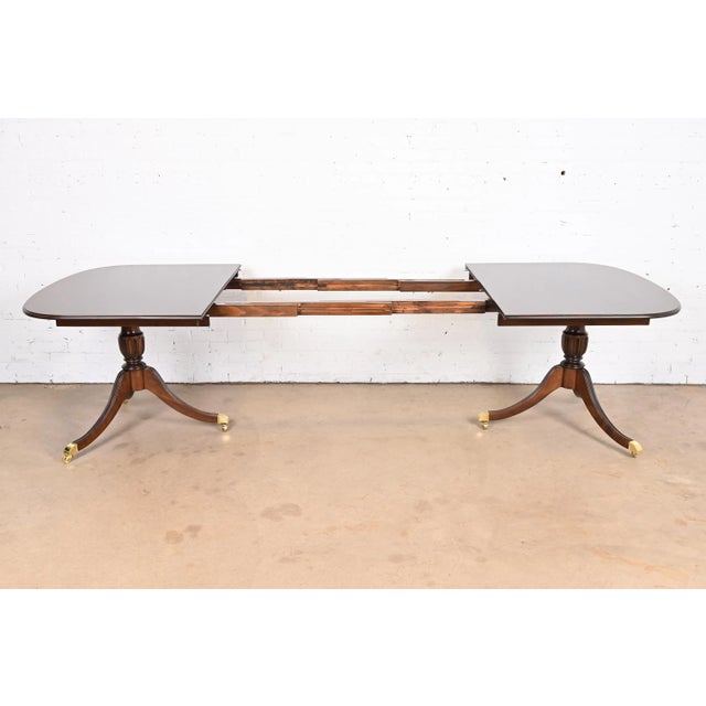 Late 20th Century Harden Furniture Georgian Cherry Wood Double Pedestal Extension Dining Table, Newly Refinished For Sale - Image 5 of 13