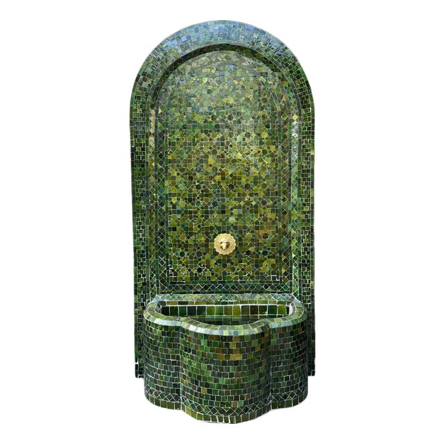 Emerald Green Arched Mosaic Vintage Wall Fountain For Sale