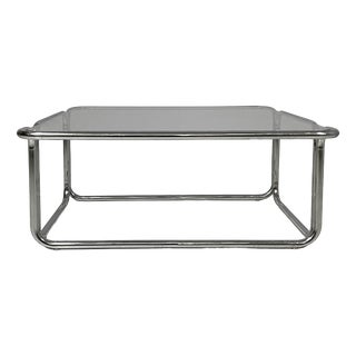 Italian Modern Square Coffee Table in Glass and Chromed Steel, 1970s For Sale