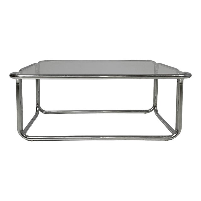 Italian Modern Square Coffee Table in Glass and Chromed Steel, 1970s For Sale