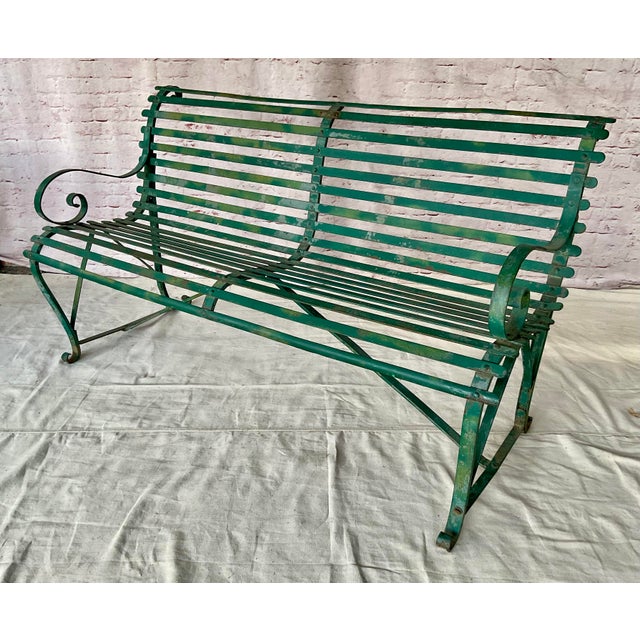 Green Hannecke Company Green Iron Garden Bench For Sale - Image 8 of 9