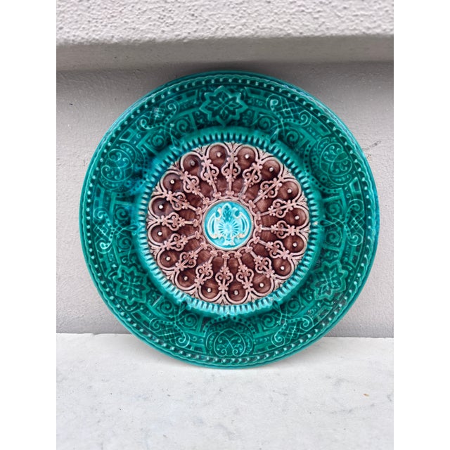 French Geometrical Majolica Plate Circa 1890 For Sale - Image 4 of 5