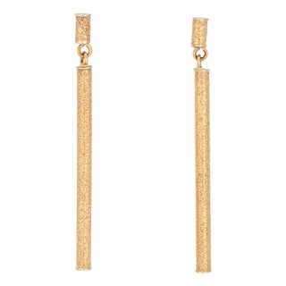 Vintage Long Shimmer Bar Earrings 2" Drops 14k Gold Statement Jewelry Italy, Pair For Sale