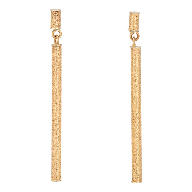 Vintage Long Shimmer Bar Earrings 2" Drops 14k Gold Statement Jewelry Italy, Pair For Sale