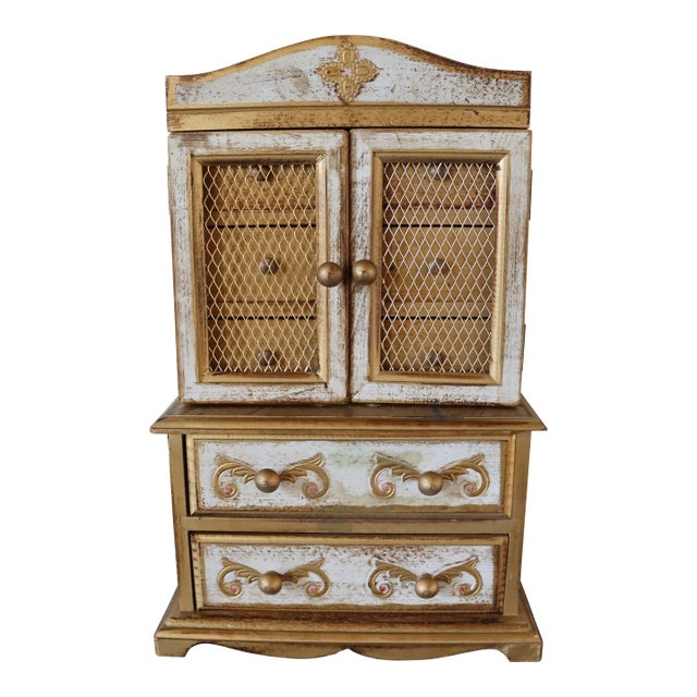 Italian Florentine Miniature Armoire Jewelry Box For Sale