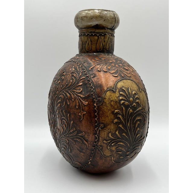 Antique Tibetan Copper Tin Vessel with Floral Pattern, 1920s For Sale - Image 4 of 11