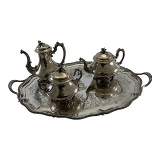 Late 19th Century Napoleon III Sterling 3 Pc Tea & Coffee Set w/ Tray For Sale