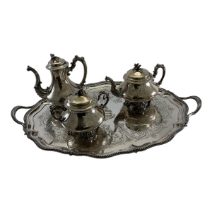 Late 19th Century Napoleon III Sterling 3 Pc Tea & Coffee Set w/ Tray