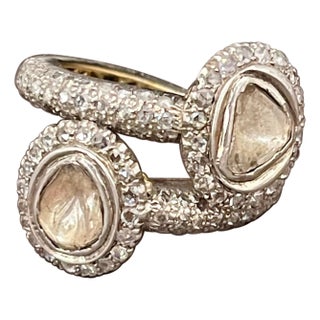 Mughal Magnificenct Traditional Kundan Polki Rose Cut Diamond Ring Gold & 925 For Sale