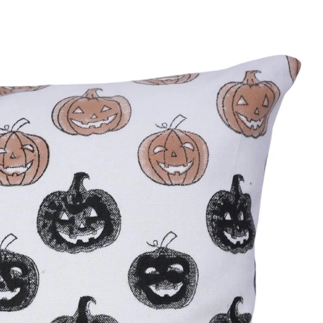 Rustic Fabdivine Halloween Block Print Pillow Cover Handmade Cotton Cushion for Seasonal Fall Home Décor Size 14x14- Pumpkin For Sale - Image 3 of 6