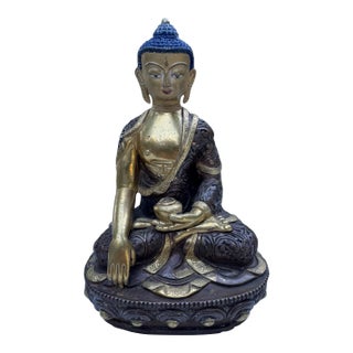 Tibetan Shakyamuni Buddha Gilt Bronze Statue Sealed Double Vajra 7.5” For Sale