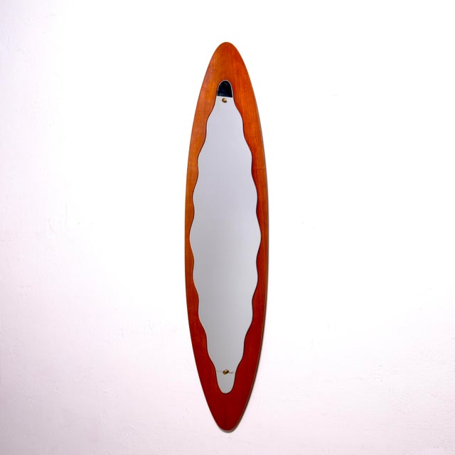 Italian Oval and Convex Teak Mirror, 1950s For Sale - Image 9 of 9