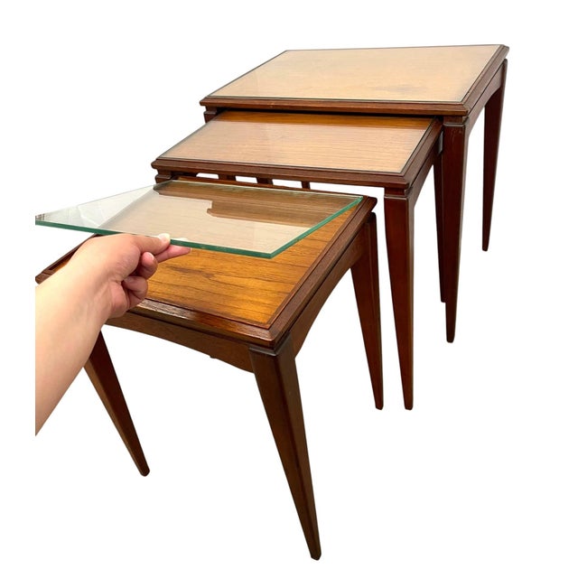 1970s 1970s Mid Century Modern Nesting Table Vith Removable Glass Tops, Set of Three For Sale - Image 5 of 9