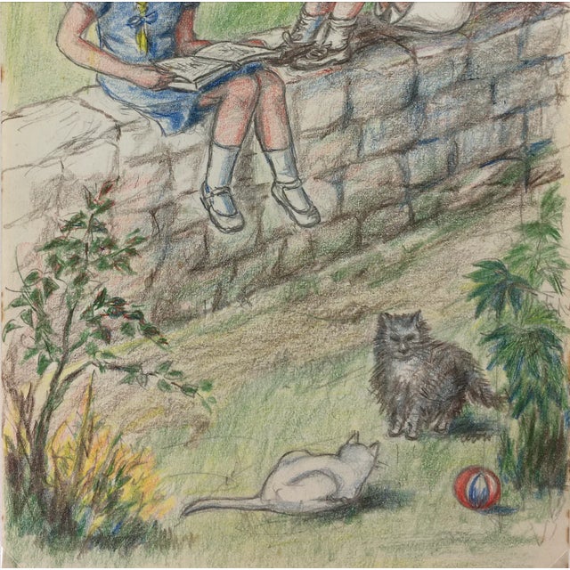 Realism 1960s "Passing Time" 1960s Impressionist Style Figurative Pencil Drawing For Sale - Image 3 of 4