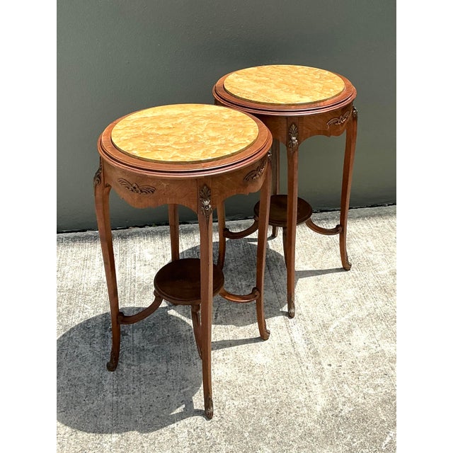 Chocolate Vintage Louis XV Stone Top Side Tables - A Pair For Sale - Image 8 of 12